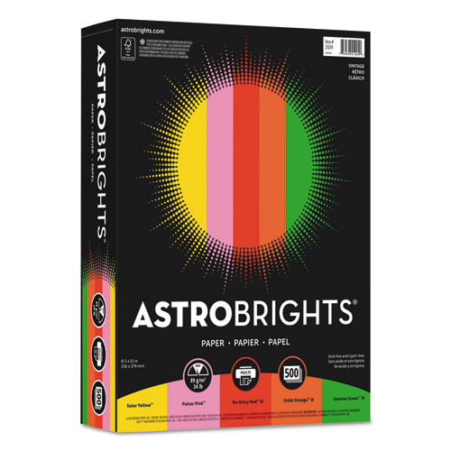 Astrobrights® Color Paper -"Vintage" Assortment, 24lb, 8 1/2 x 11, 5 Colors, 500 Sheets