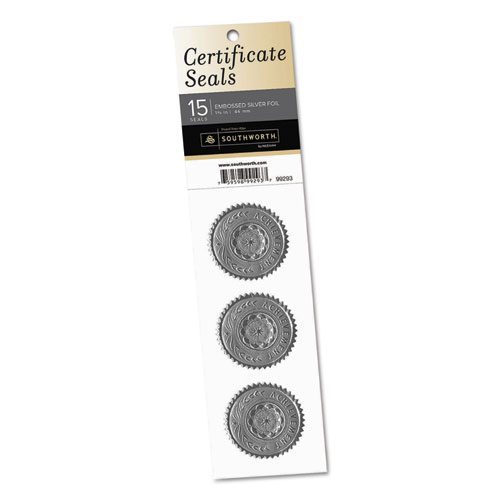 Image of Certificate Seals, 1.75" dia, Silver, 3/Sheet, 5 Sheets/Pack