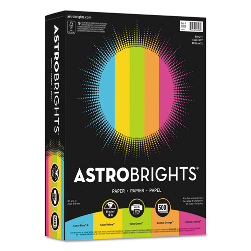 Astrobrights® Color Paper -"Bright" Assortment, 24 lb Bond Weight, 8.5 x 11, Assorted Bright Colors, 500/Ream