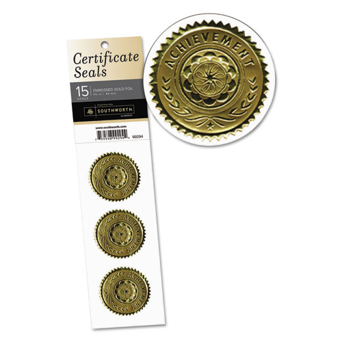 Image of Certificate Seals, 1.75" dia, Gold, 3/Sheet, 5 Sheets/Pack