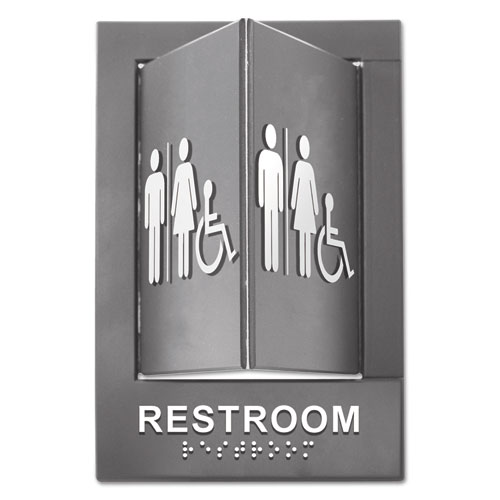 Pop-Out Ada Sign, Wheelchair, Tactile Symbol/braille, Plastic, 6 X 9, Gray/white