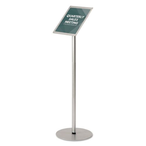 deflecto® Floor Sign Display with Rear Literature Pocket,8 1/2x11 Insert, 45" High, Silver