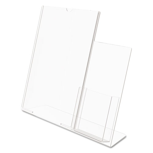 Image of Superior Image Slanted Sign Holder with Side Pocket, 13.5w x 4.25d x 10.88h, Clear
