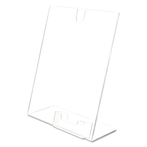 Image of Superior Image Slanted Sign Holder with Business Card Holder, 8.5w x 4.5d x 11h, Clear