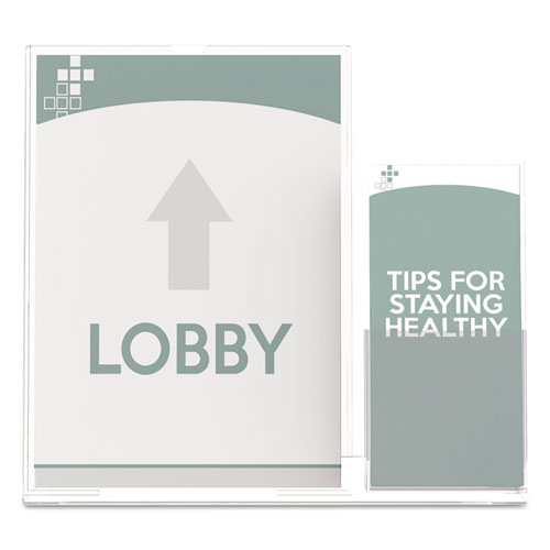 Image of Superior Image Slanted Sign Holder with Side Pocket, 13.5w x 4.25d x 10.88h, Clear