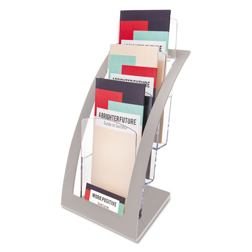 3-Tier Literature Holder, Leaflet Size, 6.75w x 6.94d x 13.31h, Silver | by Plexsupply