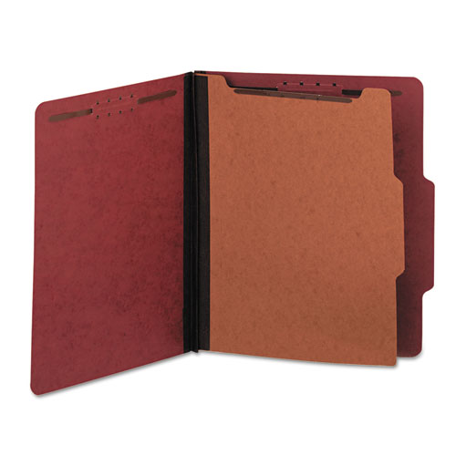 Image of Four-Section Pressboard Classification Folders, 2" Expansion, 1 Divider, 4 Fasteners, Letter Size, Red Exterior, 10/Box