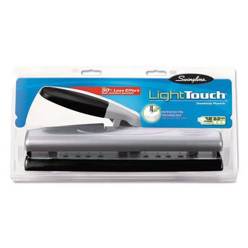 12-Sheet LightTouch Desktop Two-to-Three-Hole Punch, 9/32" Holes, Black/Silver