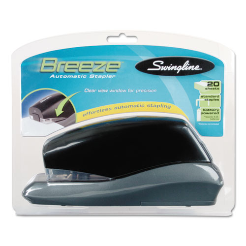 Swingline® Breeze Automatic Stapler, Half Strip, 20-Sheet Capacity, Black