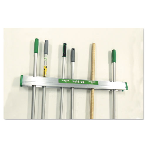 Image of Hold Up Aluminum Tool Rack, 36w x 3.5d x 3.5h, Aluminum/Green