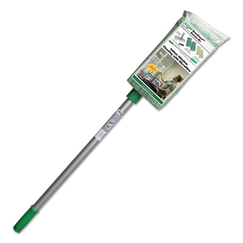 Image of Unger® Speedclean Window Cleaning Kit, Aluminum, 72" Extension Pole, 8" Pad Holder, Silver/Green