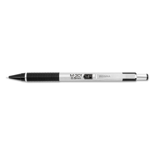 Zebra® M-301 Mechanical Pencil, 0.5 mm, HB (#2), Black Lead, Silver/Black Barrel, 2/Pack
