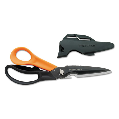 Image of Cuts+More Scissors, 9" Long, 3.5" Cut Length, Black/Orange Offset Handle