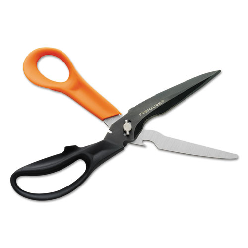 Image of Cuts+More Scissors, 9" Long, 3.5" Cut Length, Black/Orange Offset Handle