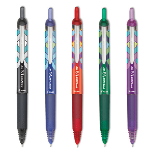 Precise V5RT Deco Collection Roller Ball Pen, Retractable, Extra-Fine 0.5 mm, Assorted Peacock Ink and Barrel Colors, 5/Pack