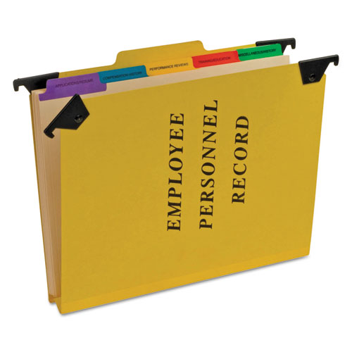 Hanging-Style Personnel Folders, 5 Dividers with 1/5-Cut Tabs, Letter Size, 1/3-Cut Exterior Tabs, Yellow