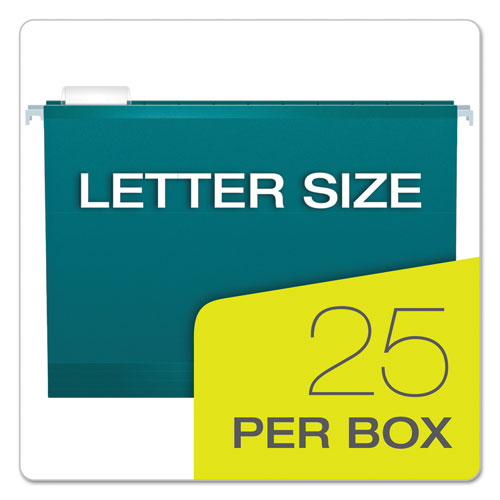 Image of Colored Reinforced Hanging Folders, Letter Size, 1/5-Cut Tabs, Teal, 25/Box