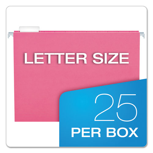 Colored Hanging Folders, Letter Size, 1/5-Cut Tabs, Pink, 25/Box