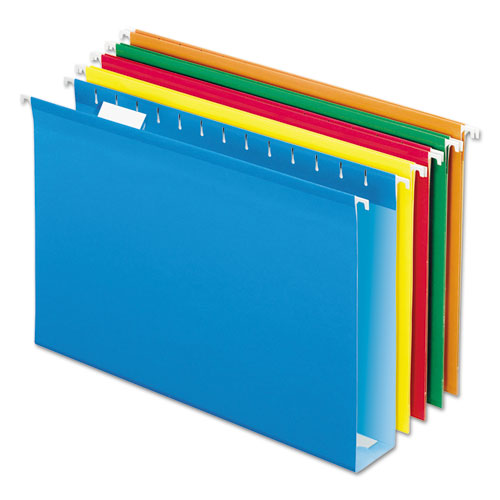 Image of Extra Capacity Reinforced Hanging File Folders with Box Bottom, 2" Capacity, Legal Size, 1/5-Cut Tabs, Assorted Colors,25/BX