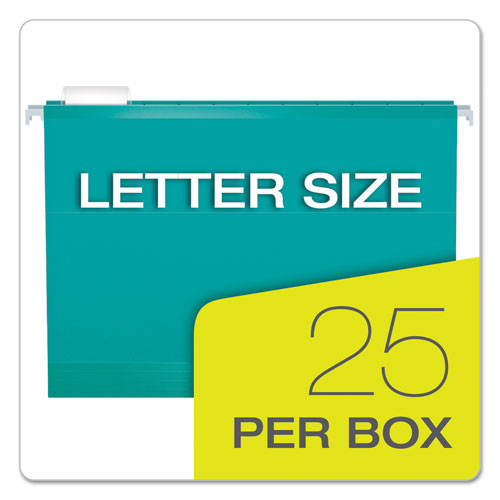Image of Colored Reinforced Hanging Folders, Letter Size, 1/5-Cut Tabs, Aqua, 25/Box