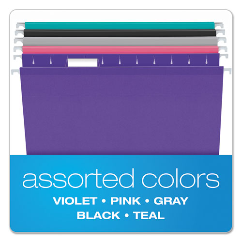 Image of Colored Reinforced Hanging Folders, Letter Size, 1/5-Cut Tabs, Assorted Bold Colors, 25/Box