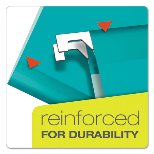 Image of Colored Reinforced Hanging Folders, Letter Size, 1/5-Cut Tabs, Aqua, 25/Box
