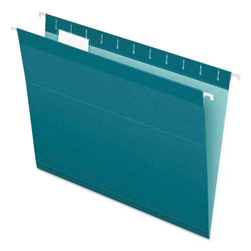 Colored Reinforced Hanging Folders, Letter Size, 1/5-Cut Tabs, Teal, 25/Box