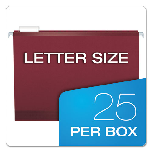 Image of Colored Reinforced Hanging Folders, Letter Size, 1/5-Cut Tabs, Burgundy, 25/Box