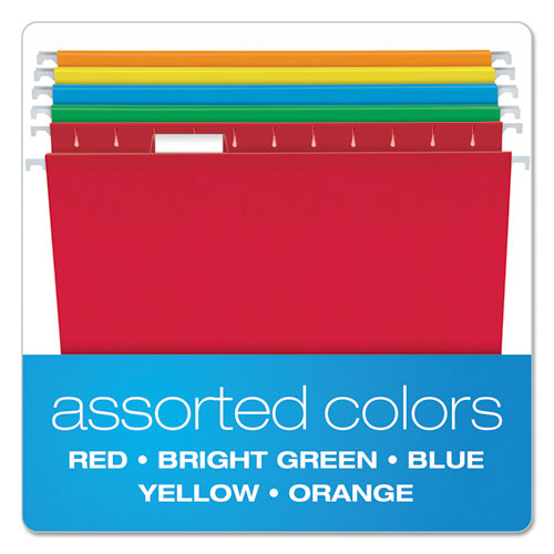 Image of Colored Reinforced Hanging Folders, Letter Size, 1/5-Cut Tabs, Assorted Bright Colors, 25/Box