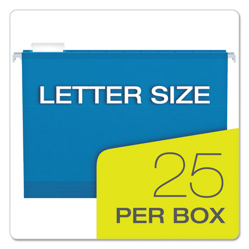 Image of Colored Reinforced Hanging Folders, Letter Size, 1/5-Cut Tabs, Blue, 25/Box