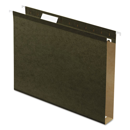 EXTRA CAPACITY REINFORCED HANGING FILE FOLDERS WITH BOX BOTTOM, LETTER SIZE, 1/5-CUT TAB, STANDARD GREEN, 25/BOX