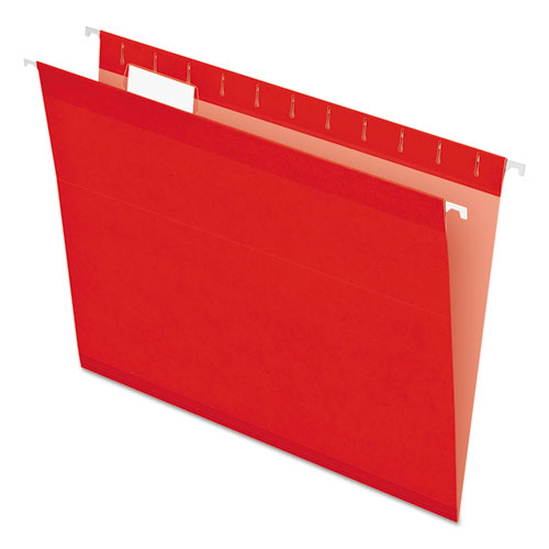 Colored Reinforced Hanging Folders, Letter Size, 1/5-Cut Tabs, Red, 25/Box