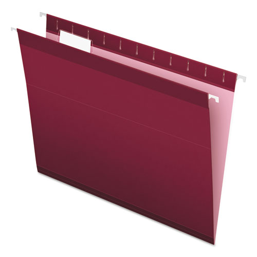 Colored Reinforced Hanging Folders, Letter Size, 1/5-Cut Tabs, Burgundy, 25/Box