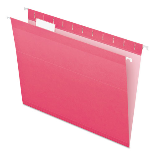 Colored Reinforced Hanging Folders, Letter Size, 1/5-Cut Tabs, Pink, 25/Box