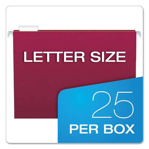 Image of Pendaflex® Colored Hanging Folders, Letter Size, 1/5-Cut Tabs, Burgundy, 25/Box