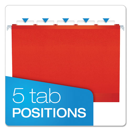 Image of Pendaflex® Colored Reinforced Hanging Folders, Letter Size, 1/5-Cut Tabs, Red, 25/Box
