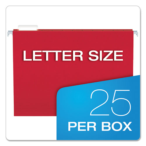 Colored Hanging Folders, Letter Size, 1/5-Cut Tab, Red, 25/Box