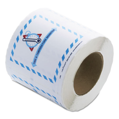 Shipping and Handling Self-Adhesive Labels, TIME and TEMPERATURE SENSITIVE, 5.5 x 5, Blue/Gray/Red/White, 500/Roll