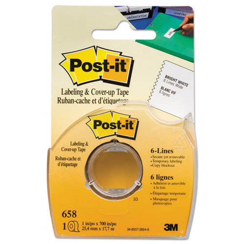 Image of Post-It® Labeling And Cover-Up Tape, Non-Refillable, Clear Applicator, 1" X 700"