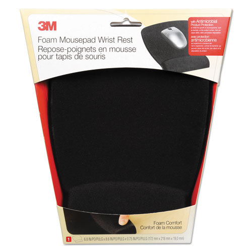 Antimicrobial Foam Mouse Pad Wrist Rest, Nonskid Base, Black