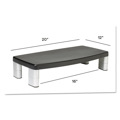 Extra-Wide Adjustable Monitor Stand, 20 x  12 x 1 to 5 7/8, Black