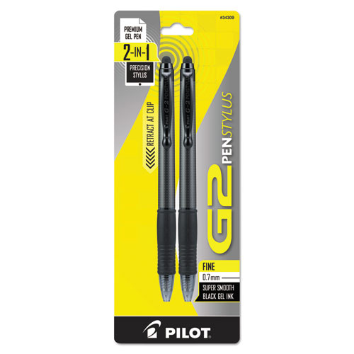 Pilot® G2 PenStylus, Black Ink, 0.7 mm, Gel, Assorted Barrel Colors, 3/Pack