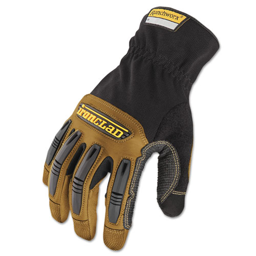 Ironclad Ranchworx Leather Gloves, Black/Tan, Large