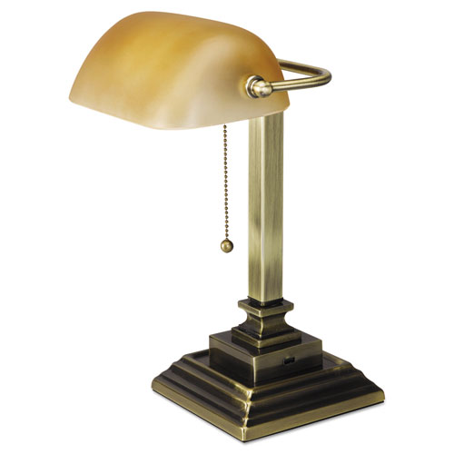 Image of Alera® Traditional Banker'S Lamp With Usb, 10W X 10D X 15H, Antique Brass