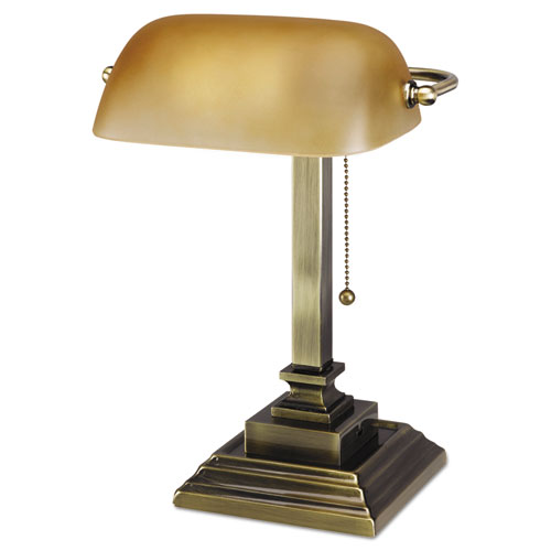 Image of Alera® Traditional Banker'S Lamp With Usb, 10W X 10D X 15H, Antique Brass