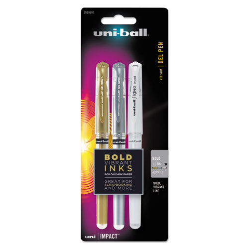 uni-ball® Impact Bold Gel Pen, 1mm, Assorted Metallic Colors, 3/Set