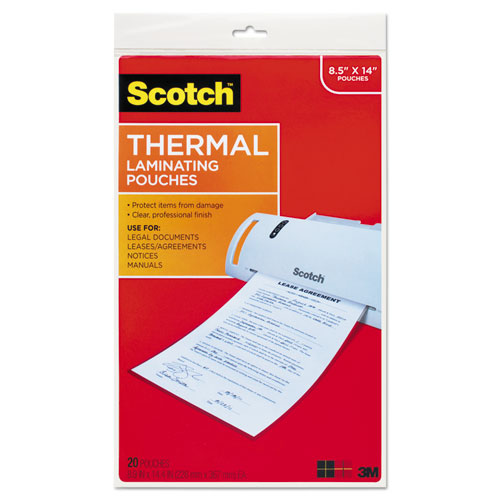 Scotch™ Laminating Pouches, 3 mil, 8.5" x 14", Gloss Clear, 20/Pack