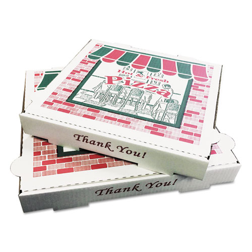 Corrugated Kraft Pizza Boxes, B-Flute, 12 Pizza, 12 x 12 x 1.75, White, 50/Bundle
