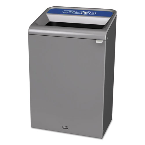 Rubbermaid® Commercial Configure Indoor Recycling Waste Receptacle, Mixed Recycling, 33 Gal, Metal, Gray