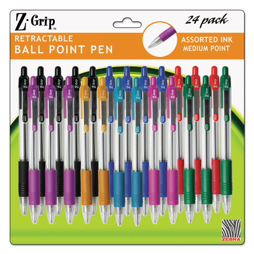 Zebra Z-Grip Retractable Ballpoint Pen Assorted Ink Medium 24/Pack